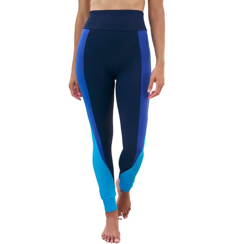 Swim 365 Women's Plus Size Chlorine Resistant High-Waist Color-Block Legging, 1 of 2