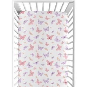 Sweet Jojo Designs Girl Baby Fitted Crib Sheet Butterfly Pink and Purple - 1 of 4