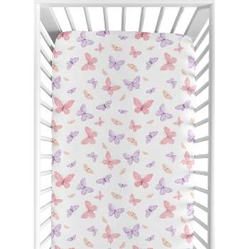 Sweet Jojo Designs Girl Baby Fitted Crib Sheet Butterfly Pink and Purple