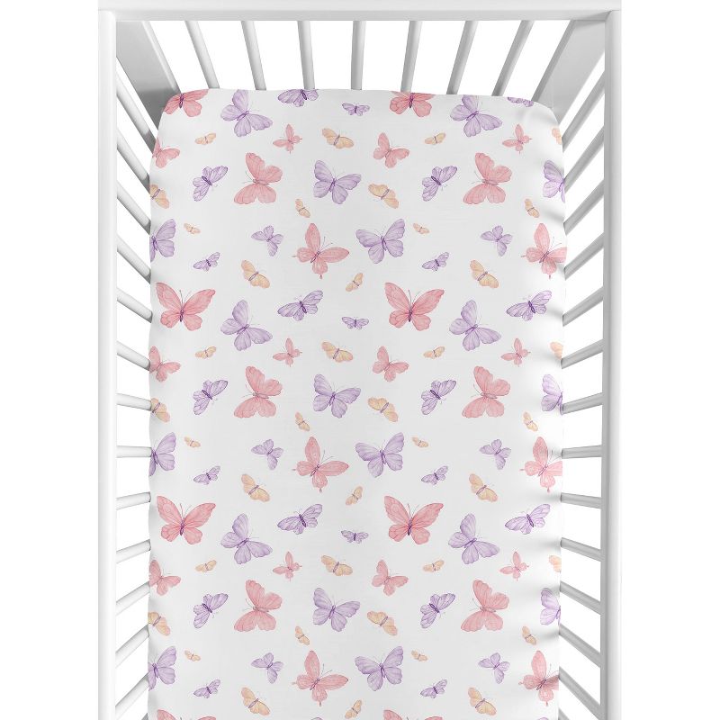 Sweet Jojo Designs Girl Baby Fitted Crib Sheet Butterfly Pink and Purple, 1 of 8