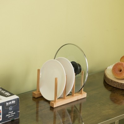 Set of 2 Bamboo Wooden 3-Grid Dish Drainer Racks