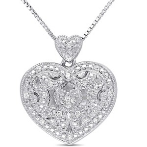 EVERLY JEWELRY | Sterling Silver Diamond Heart Locket Pendant with Chain - 1 of 4