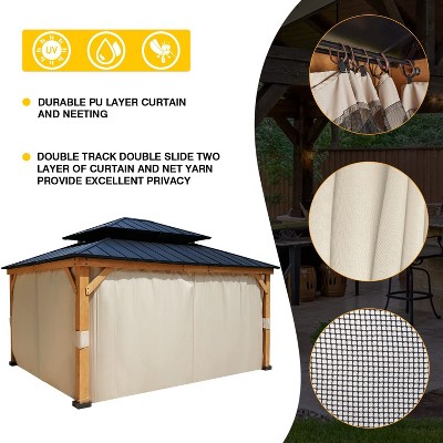Richryce 13' x 15' Cedar Wood Gazebo with Metal Roof and Curtains