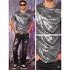 Lars Amadeus Men's Round Neck Short Sleeves Club Sparkle T-Shirt Tops - 4 of 4