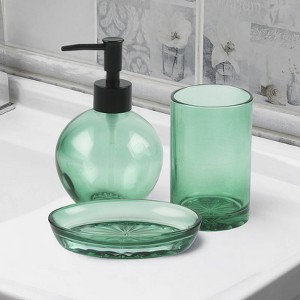 Home Mart Goods Green Clear Transparent Elegant Glass Bathroom Accessories Set - Soap Dispenser, Soap Dish & Tumbler - 1 of 4