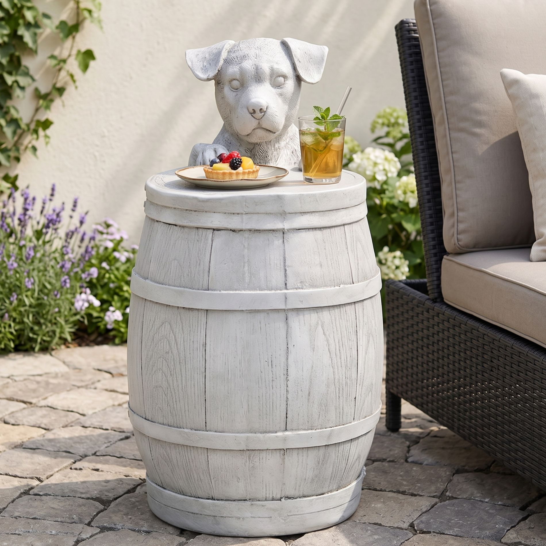 18.31"H Gray Dog Barrel Side Table, MGO End Table Sculpture Pedestal Stool Accent Table for Home, Patio & Garden - ModernLuxe
