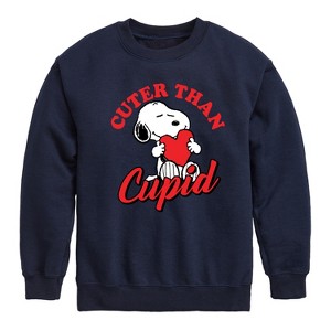 Boys' - Peanuts - Valentine's Cuter Than Cupid Graphic Long Sleeve Fleece Sweatshirt - 1 of 4