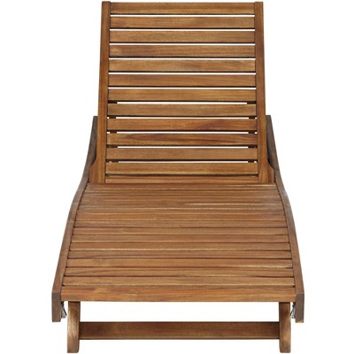 Natural Wood Adjustable Outdoor Lounger Chair with Arms