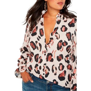 ELOQUII Women's Plus Size Printed Button Down Shirt With Ruffle Neck - 1 of 4