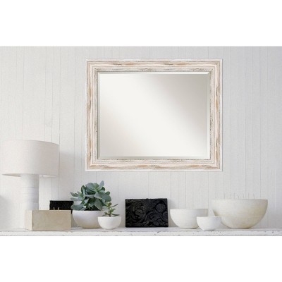 Alexandria Full Length Beveled Wall Mirror with White Wash Wood Frame