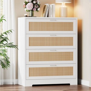 Zstar Modern Tall Rattan 4 Drawer Dresser or Living Room, Hallway, Entryway, Bedroom - 1 of 4