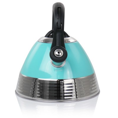 Turquoise Stainless Steel Whistling Tea Kettle with Black Handle