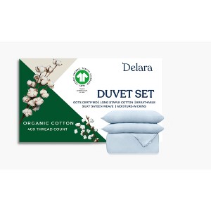 Delara GOTS Certified 100% Organic Cotton Duvet Cover Set 400TC, Moisture-Wicking, Smooth & Breathable Duvet for Hot Sleepers, Queen - Light Blue - 1 of 4