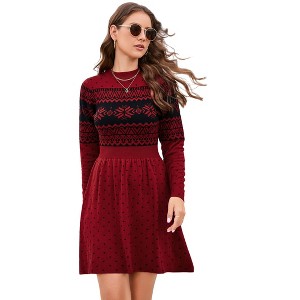 Coolmee Women's Fall Winter Casual Dress Crewneck Long Sleeve High Waist A-Line Mini Sweater Dress - 1 of 4