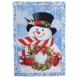 Northlight Snowman with Wreath Outdoor Christmas Garden Flag - 18" x 12.5" - 1 of 4