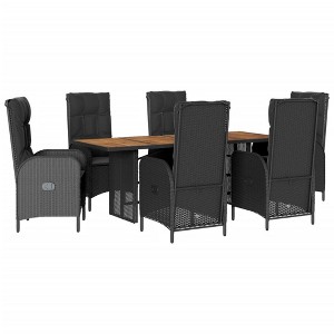 vidaXL Garden Dining Set Black Poly Rattan Large Adjustable Armrests - 1 of 4