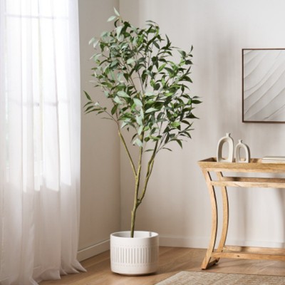 Maggift Artificial Plant Artificial Eucalyptus Leaves Bonsai Indoor Floor Greenery Potted Real Touch Decorative Black Pot, Green, 33.5"*25.5"*78.5"