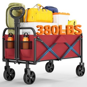 Foldable Utility Carts Wagon - 380LBS Capacity with All-Terrain Wheels, Drink Holders & Adjustable Handle for Camping/Shopping - 1 of 4