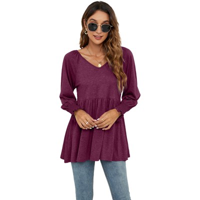 Women's Blouse V-Neck Peplum Long Sleeve Tunic Top Casual Shirt