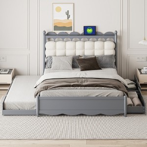 Whisen Queen Size Wooden Storage Platform Bed with 2 Big Drawers, USB Ports and Trundle - 1 of 4