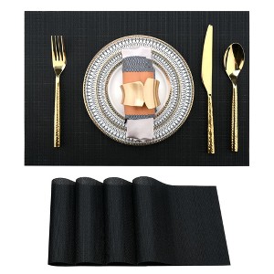 Aoibox Black Placemats Set of 4 - Easy Clean Washable Vinyl Table Mats for Dining - Heat Proof Wipeable - 1 of 4