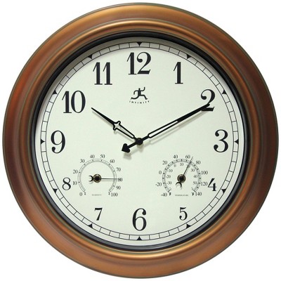 18" Craftsman Round Wall Clock/Thermometer Bronze - Infinity Instruments
