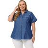Women's Plus Size Chambray Work Short Sleeve Full Placket Button Down Shirts - Agnes Orinda - 3 of 4