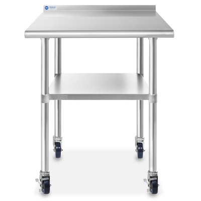 36" Stainless Steel Prep Table with Backsplash and Wheels