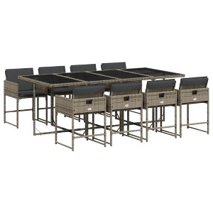 vidaXL Patio Dining Set with Cushions Table and Chairs Outdoor Poly Rattan - Gray Glass 8-Piece - 1 of 4