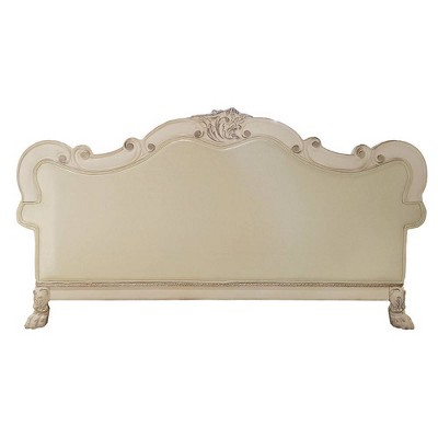 Dresden White Faux Leather Tufted Camelback Sofa with Nailhead Trim
