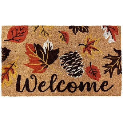 Kate Aurora Festive Fall Autumn Leaves Bristled Outdoor All Season Welcome Mat - 18"x30"