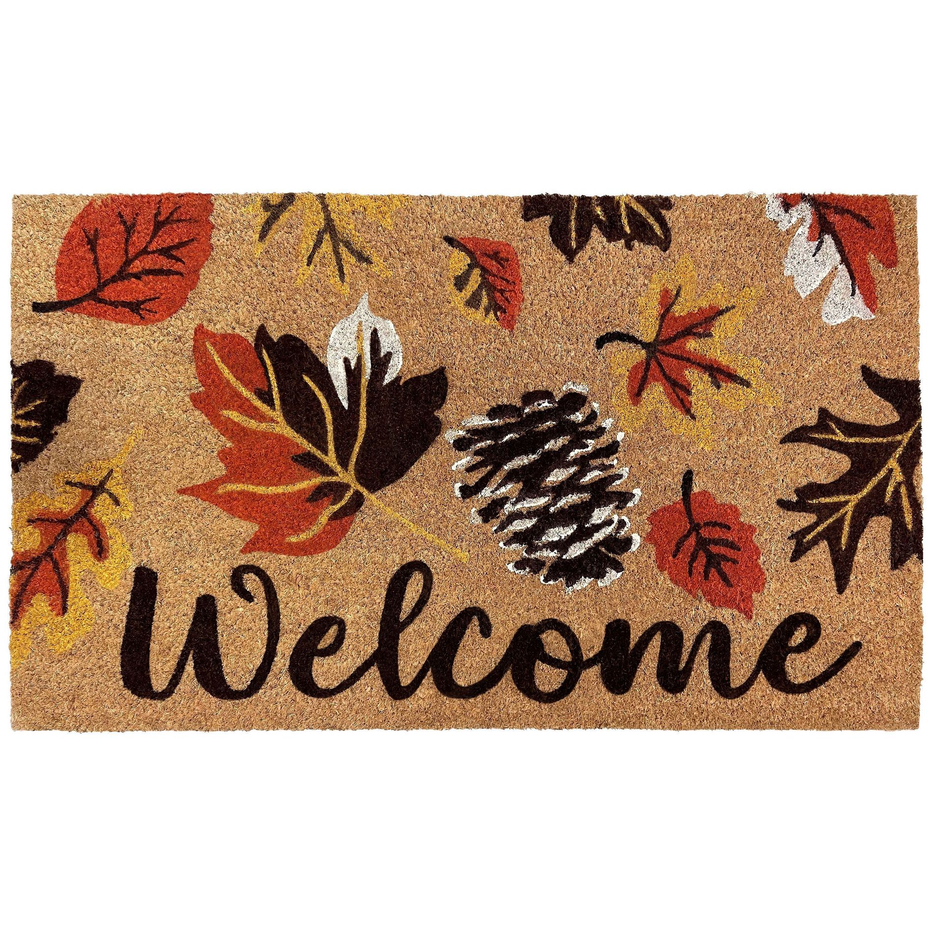 Kate Aurora Festive Fall Autumn Leaves Bristled Outdoor All Season Welcome Mat - 18"x30"
