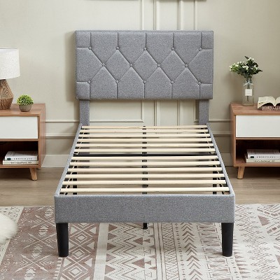 VECELO Queen/Full/Twin Upholstered Platform Bed Frame with Button Tufted Adjustable Headboard