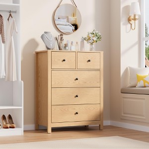 Garvee 5 Drawer Dresser for Bedroom, Tall Dresser with Deep Drawers, Metal Knobs, Modern Wood Grain Chests of Drawers for Entryway, Hallway - 1 of 4