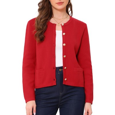 INSPIRE CHIC Women's Button Down Long Sleeve Crew Neck Solid Casual Knitted Sweater Cardigan