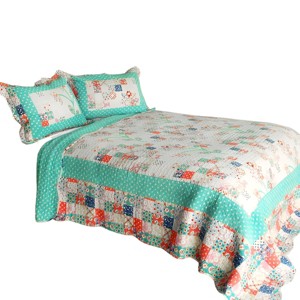 Slickblue 3PC Cotton Vermicelli-Quilted Quilt Set, Full/Queen Size with 2 Shams, 6 Design Options - 1 of 4