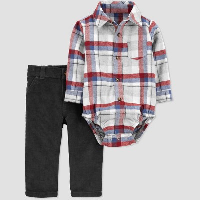 Baby Boys' Rust Plaid 2pc Set Top and Bottom Set - Just One You® made by carter's Gray 9M