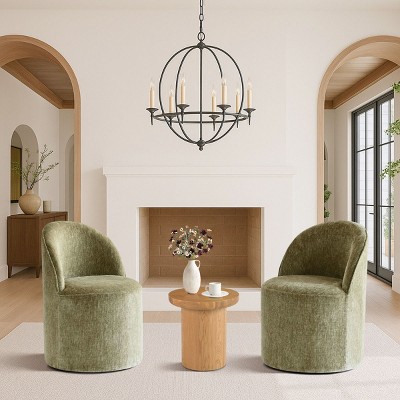 2-Piece Rolling Lounge Chair Set, Upholstered Barrel Accent Chairs with Wheels for Living Room or Small Conversation Area-Maison Boucle