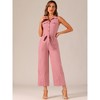 Allegra K Women's Button Down Collared Wide Leg Tie-Waist Sleeveless Cargo Jumpsuits - 2 of 4