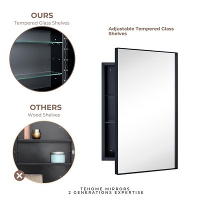 16'' x 26'' Black Metal Framed Medicine Cabinet with Mirror