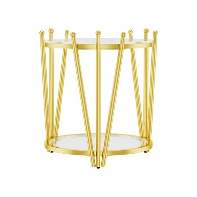 Dolonm Modern Luxury Gold End Table for Living Room, Round 8mm Black Tempered Glass Sofa Side Table