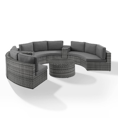 Catalina 6pc Outdoor Wicker Seating Set with Gray Cushions - Crosley