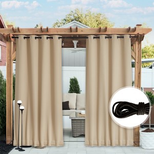 NICETOWN Weatherproof Outdoor Curtains, 2 Panels, Windproof Waterproof Privacy Drapes with Rope - 1 of 4