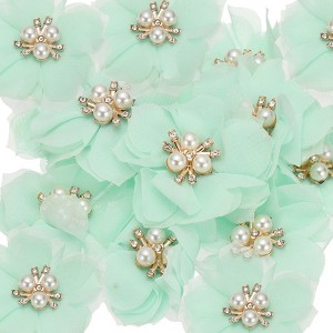 Unique Bargains Rhinestone Pearl Chiffon Flower for DIY Craft Wedding Party 15 Pcs - 1 of 4