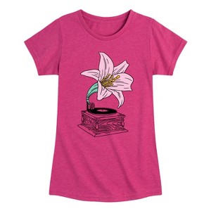 Girls' - Instant Message - Record Player Lily -Youth Girls Short Sleeve T-Shirt Fitted Short Sleeve Graphic T-Shirt - 1 of 4