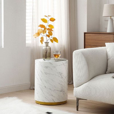 NicBex Faux Marble Cylinder Coffee Tables for Living Room,Tea Tables with Gold Metal Base,Round Side Table