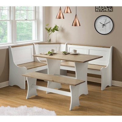 Parkside Antique White and Light Brown Pine Breakfast Nook Set