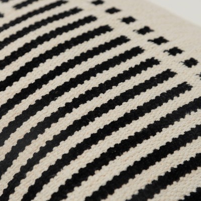 14"x20" Black and Natural Cotton Chenille Striped Lumbar Pillow
