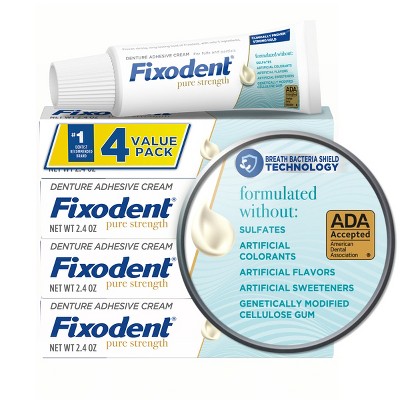 Fixodent Pure Strength Secure Denture Adhesive 2.4oz (Pack of 4)