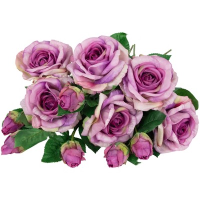 Set of 6 Purple Real Touch Artificial Rose Stems